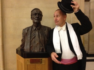 Tony Benn and friend. Cheeky doffs his cap to his hero !